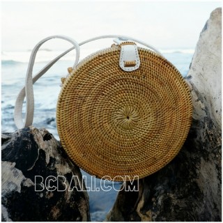 circle disc handbags rattan design full handmade limited edition leather handle